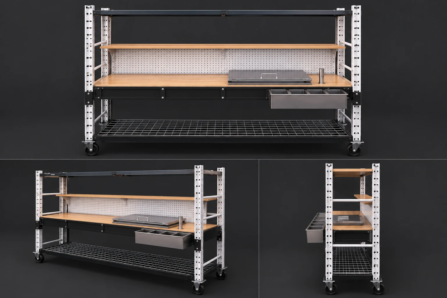 Three-angle render of the bar unit