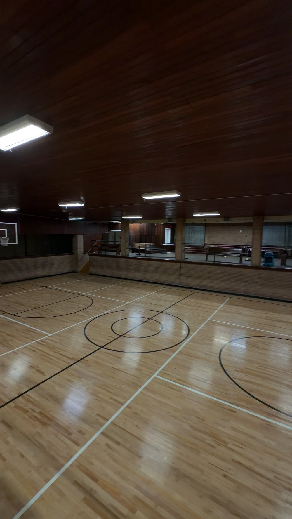 The downstairs basketball court before event production